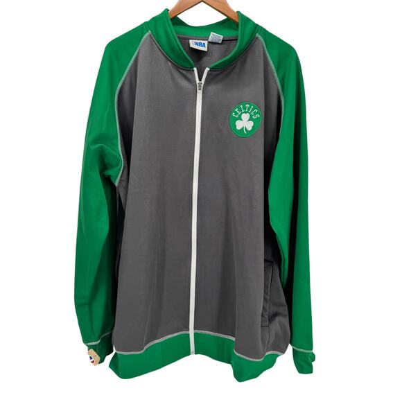 Boston Celtics Jacket Mens 3XL Embroidered Full Zip Green Gray + Pockets NBA NEW - Picture 1 of 11